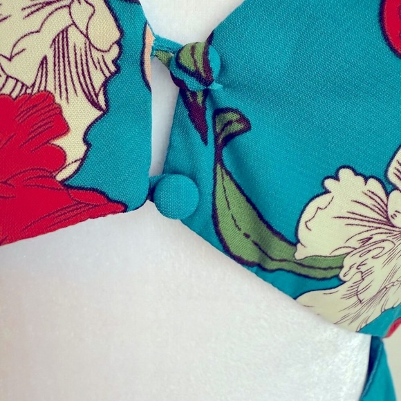 Lulus Country Club Teal Blue Floral Print Wrap Midi Dress Size S NWT - Picture 10 of 15